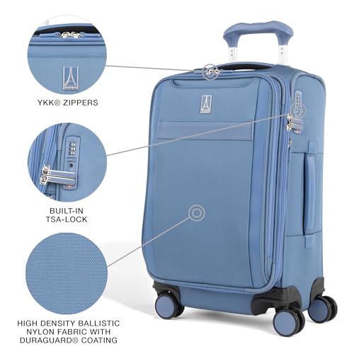 Travelpro VersaPack+ Lightweight Softside Expandable Carry on Luggage, 8 Spinner, TSA Lock, Carry On 21-Inch, Elemental Blue