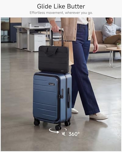 LUGGEX Carry On Luggage Top Opening, FLA Aluminum Frame Trunk Style Luggage, Polycarbonate Hard Shell Suitcase (FX-Enhance, Blue, 20 Inch, 38L)