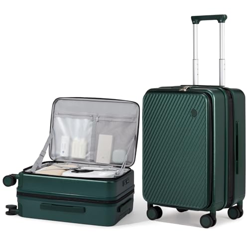 mixi 20 Inch Expandable Carry On Luggage PC Hard Shell Suitcase Top Opening Rolling Travel Suitcases with Spinner Wheels & TSA Lock, Blackish Green