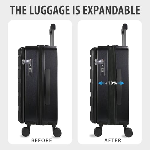 KROSER Carry On Luggage with Spinner Wheels & Built-in TSA Lock, Expandable Top Opening Hard Shell Suitcase Large Capacity Durable Rolling Luggage with USB Port, Carry-On 20-Inch, Black