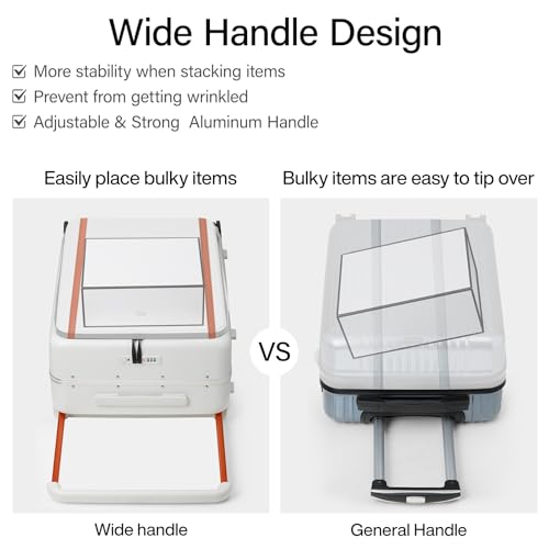 Hanke Top Opening Carry On Luggage, 20 Inch All-PC Aluminum Frame Wide Handle Luggage, Hard Shell Trunk Suitcase with Spinner Wheels, TSA Airline Approved (Smoke White, 40L)