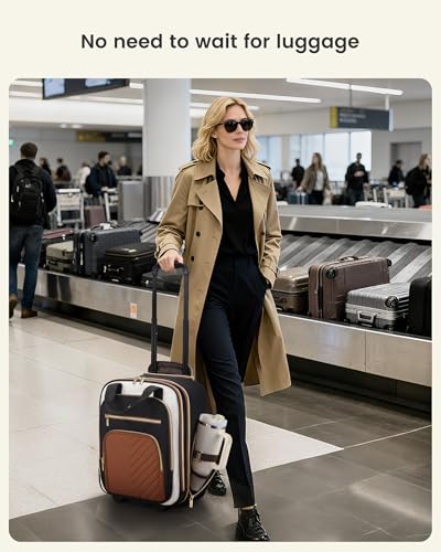 LOVEVOOK Underseat Carry On Luggage with Wheels, Stylish Under Seat Luggage with Giant Tumbler Holder Pocket, Soft Sided Small Suitcase for Travel, Work
