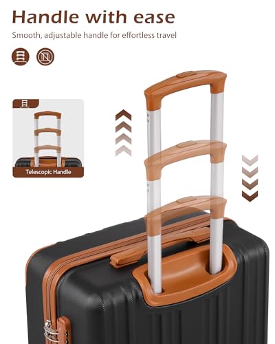 Coolife Carry On Luggage, Suitcase with Durable and Lightweight, carry on suitcase with ABS Hardshell, Dual Spinner Wheels, TSA Lock, and YKK Zipper(apricot black, S(20in)_carry on)