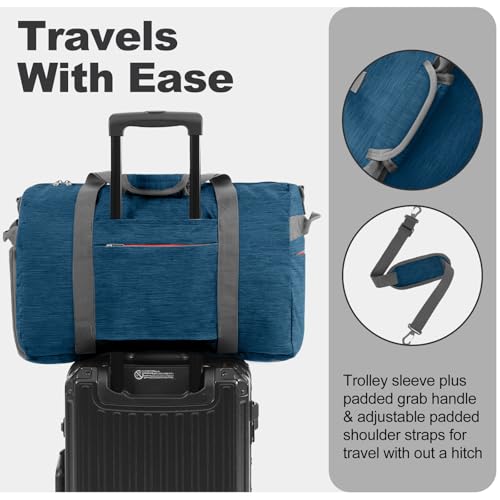 Canway 40L Foldable Duffle Bag for Travel Men & Women Carry On 22"x14"x9" Airline Approved, Small Luggage Overnight Bag with Shoe Compartment, Water-Resistant Gym & Sports Bag