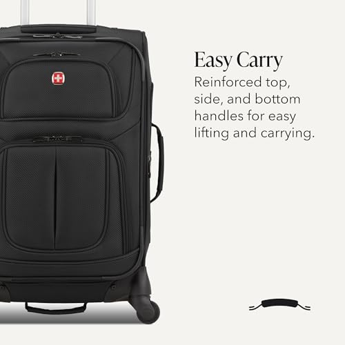 SWISSGEAR Sion Softside Expandable Spinner Luggage Durable Lightweight Travel Suitcase, Black, Carry-On
