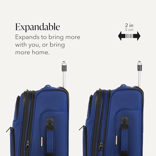 SWISSGEAR Sion Softside Expandable Spinner Luggage Durable Lightweight Travel Suitcase, Blue, Carry-On