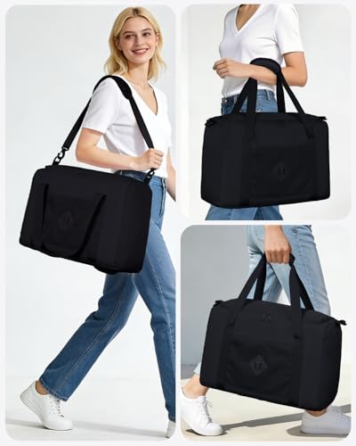 WANDF For Frontier Airlines Personal Item Bag 18x14x8, Travel Duffel Bags with Wet Pockets, Lightweight Carry on Weekender Overnight Duffle for Women (Black)