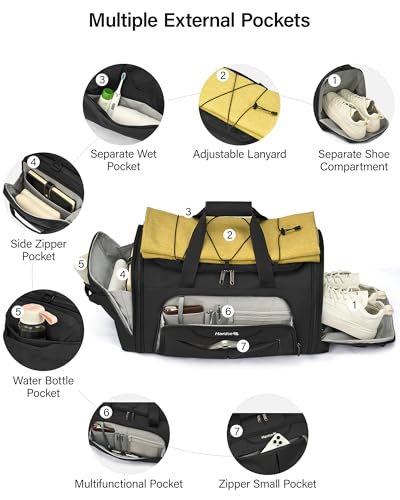 Hanke Expandable Carry On Luggage Bag,3 in 1 Duffle Bag for Travel,45L-55L Weekender Overnight Bag with 15.6" Compartment for Women & Men (Black)