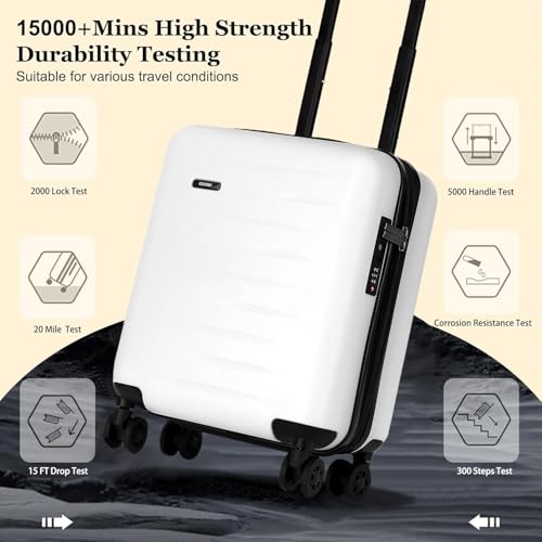 CENSIEN 16 Inch Underseat Carry On Luggage Airline Approved, Expandable Lightweight ABS+PC Hard Shell Suitcases with 360° Spinner Wheels, TSA Lock, YKK Zipper, for Business Weekender (White, 1 PC)