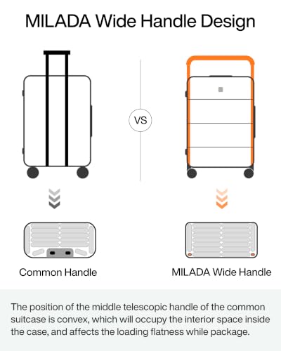 MILADA Wide Handle Carry On Luggage with Front Pocket Hardshell 20 Inch Front Opening Luggage with Spinner Wheels TSA Lock Aluminium Suitcase Airline Approved Carry-On Travel Luggage, White