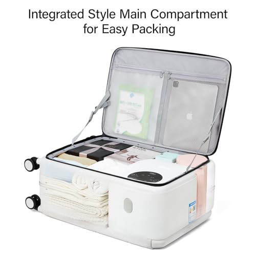 Hanke Top Opening Carry On Luggage, 20 Inch All-PC Aluminum Frame Wide Handle Luggage, Hard Shell Trunk Suitcase with Spinner Wheels, TSA Airline Approved (Smoke White, 40L)