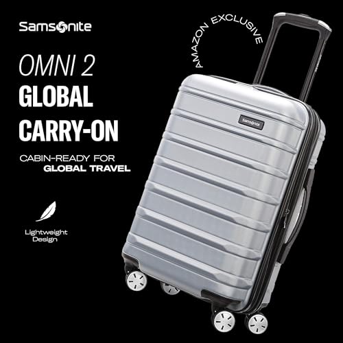 Omni 2 Airline Approved Carry-On Luggage – Stress-Free Size Meets 22x14x9" Requirements – For Fast Trips & Avoiding Baggage Fees – Dual 360° Spinner Wheels, USB Power Hub, Expands 1.5” – Silver