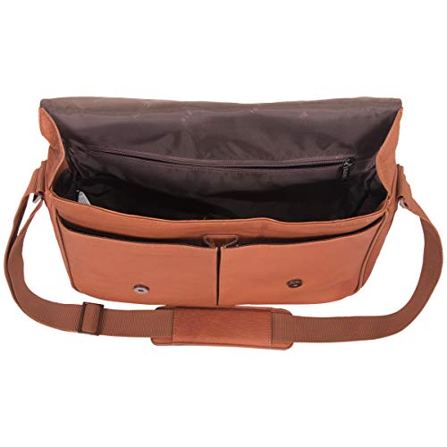 KENNETH COLE REACTION Risky Business Full-Grain Colombian Leather Crossbody Case & Tablet Day, Cognac, 15.6" Laptop Messenger Bag