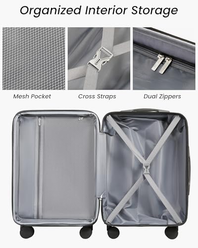 YOETEY Carry On Luggage 22x14x9 Airline Approved, Expandable ABS Hardside Suitcase with Spinner Wheels & TSA Lock, Lightweight Travel Suitcase for Business (20 in, Black)