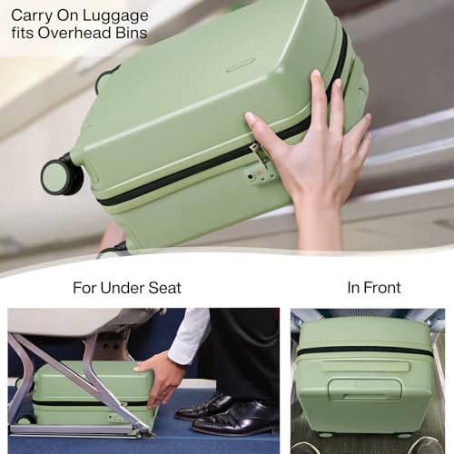 Hanke 16 Inch Underseat Carry On Luggage, Airline-Approved Hard Shell Small Suitcase with Spinner Wheels, Lightweight Tsa Lock Travel Luggage for Short Trips(Bamboo Green)