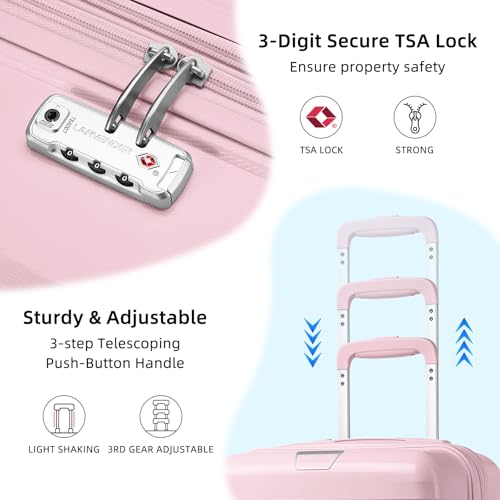 LARVENDER Luggage Sets 3 Piece, Hardside PP Carry On Suitcase with 360° Spinner Wheels TSA Lock Luggage Sets for Women, Orchid Pink