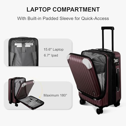 LEVEL8 Grace Large Carry on Luggage, 20 Inch Expandable Hardside Suitcases with wheels, Abs+Pc Harshell Spinner Luggages with Tsa Lock, Red