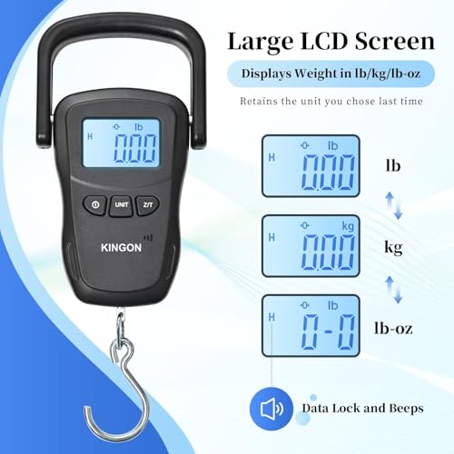 KINGON Rechargeable Luggage Scale, Digital Portable Bag Scale for Travel, Suitcase Weight Scale with Strap & Comfortable Handle, 110lb/50kg Capacity