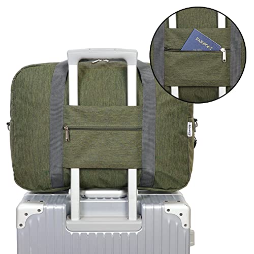 For United Airlines Foldable Carry on Bag 22x14x9 Travel Duffel Bag Packable luggage Duffle for Women and Men 40L (Army Green)