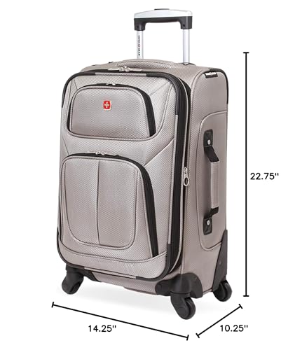 SWISSGEAR Sion Carry-On Spinner Luggage, Softside Expandable, Lightweight Suitcase, Pewter, 22.75-Inch