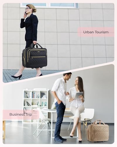BAGSMART Women's Rolling Laptop Bag for 15.6 Inch Laptop, Underseat Carry-On Luggage with TSA Lock, Wheeled Computer Briefcase for Travel Work Business, Black