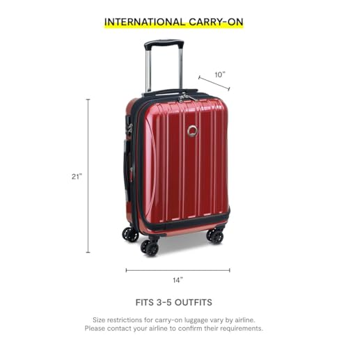 Delsey Luggage Helium Aero, International Carry On Luggage, 19", Front Pocket Hard Case Spinner Suitcase, Brick Red