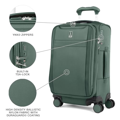 Travelpro VersaPack+ Lightweight Softside Expandable Carry on Luggage, 8 Spinner, TSA Lock, Carry On 21-Inch, Desert Sage Green