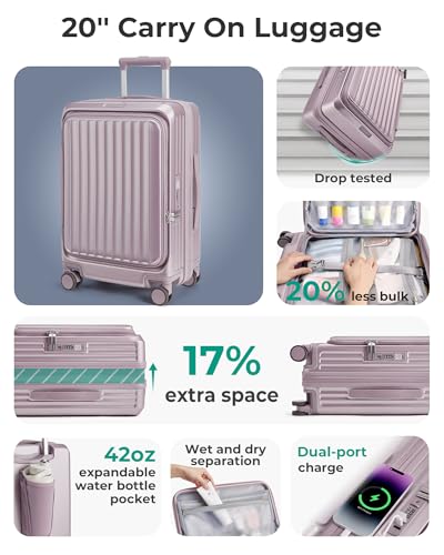 BAGSMART Top-Opening – Hardside Carry-On – Purple for 22x14x9 carry-on luggage detail 2