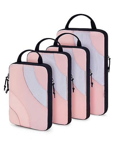 BAGSMART Compression Packing Cubes, 4 Set Travel Packing Cubes for Carry on Suitcases, Compression Suitcase Organizers Bag Set & Travel Cubes for Luggage, Lightweight Packing Organizers Baby Pink