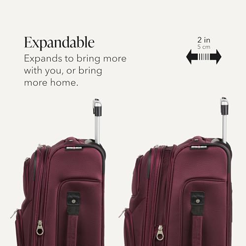 SWISSGEAR Sion Carry-On Spinner Luggage, Softside Expandable, Lightweight Suitcase, Merlot, 22.75-Inch