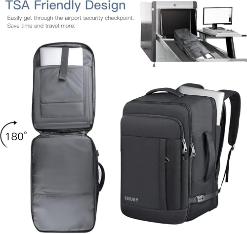 Gieury Carry On Backpack, 50L Travel Backpack, Luggage Backpack TSA Flight Approved Laptop Backpack for Men & Women, Large Expandable 40L Daypack Lightweight Business Weekender Bag, Black