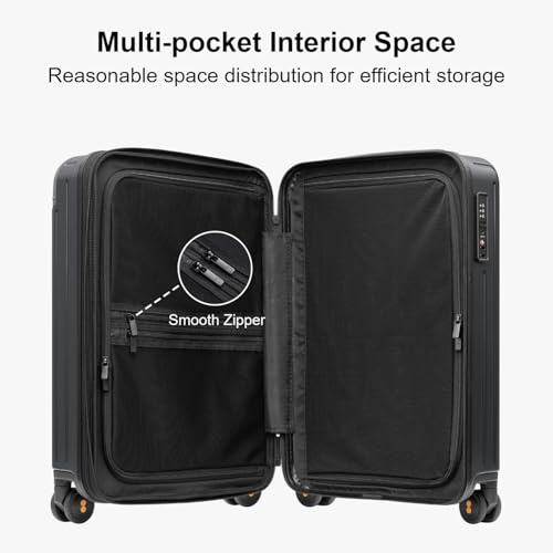 LEVEL8 Carry on Luggage Airline Approved, Hardshell Suitcases with Spinner Wheels, PC Expandable Luggage, 20 Inch, Black