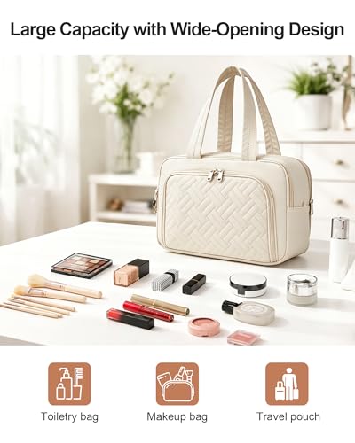 Kono Carry On Luggage Airline Approved with Large Toiletry Bag, 20 Inch Lightweight PC+ABS Luggage with TSA Lock, Expandable Hard Shell Carry On Suitcases, White