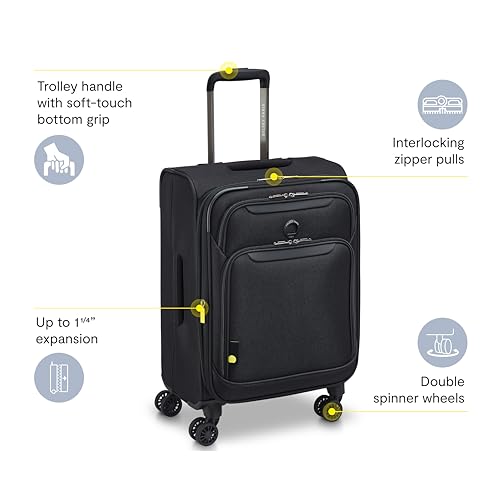 DELSEY PARIS Sky Max 3.0 Carry-On 21 Inch, Lightweight Softside Expandable Luggage, Spinner Wheels, Soft Touch Handle, Onyx Black