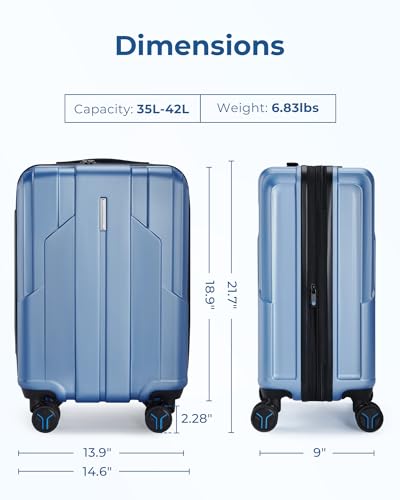 BAGSMART Carry On Luggage 22x14x9 Airline Approved, 1OO% PC Hardside Expandable Luggage with TSA Lock, 20 Inch Travel Suitcase with Spinner Wheels, Blue