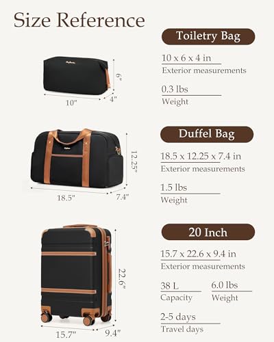 LONG VACATION Carry On Luggage Set 3 Piece, 20 Inch ABS+PC Hardshell Carry on Suitcase with Spinner Wheels TSA Lock & YKK Zipper