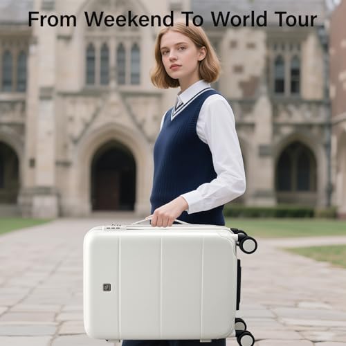 Hanke Expandable Carry On Luggage 22x14x9 Airline Approved, 20 Inch Hardside Luggage with Spinner Wheels, All-PC Hard Shell Carry-On Suitcase, Lightweight & TSA Approved (Smoke White, 46L)