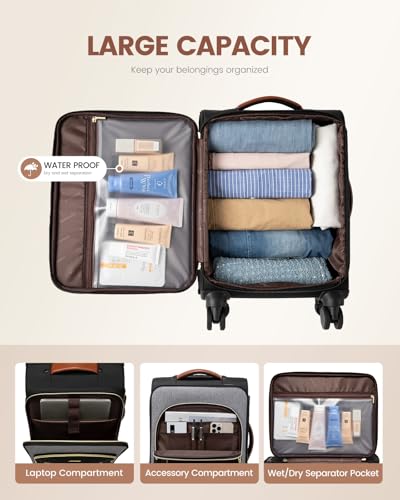 LOVEVOOK Carry On Luggage 22x14x9 Airline Approved, 20 Inch Softside Suitcases with Wheels, Lightweight Spinner Carry on Suitcase with TSA Lock, Water-Resistant Large Capacity Luggage for Travel