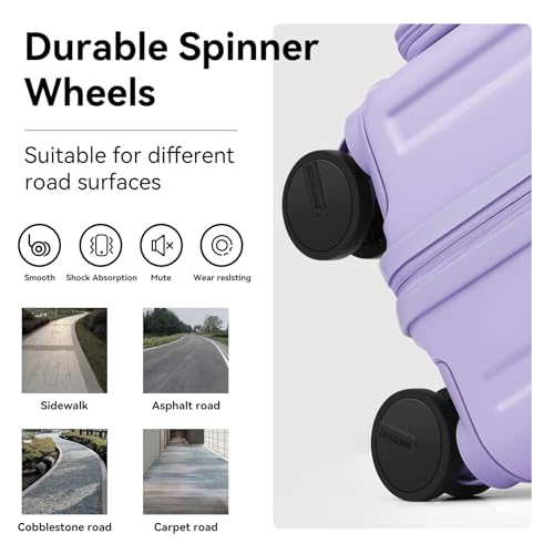 ROAMING 20 Inch Carry On Luggage Expandable Front Opening Rolling Vacation Suitcase with Spinner Wheels and TSA Lock Cup Holder PC Hard Shell Travel Trolley Case for Shout Business Trips purple