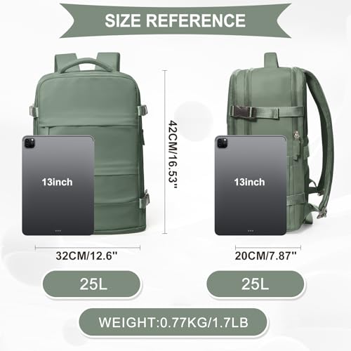 coowoz Travel Backpack For Women Men,Carry On Backpack,Hiking Backpack Waterproof Outdoor Sports Rucksack Casual Daypack Travel Essentials(Olive Green)