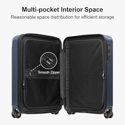 LEVEL8 Carry on Luggage Airline Approved, Hardshell Suitcases with Spinner Wheels, PC Expandable Luggage, 20 Inch, Blue