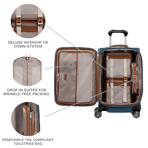 Travelpro Platinum Elite Softside Expandable Carry on Luggage, 8 Wheel Spinner Suitcase, USB Port, Suiter, Men and Women, Coastal Blue, Carry On 21-Inch