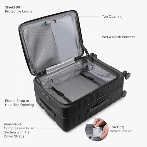 Traveler's Choice Novia Top Opening Expandable Polycarbonate Luggage with Spinner Wheels, Black, 21-Inch Carry-on