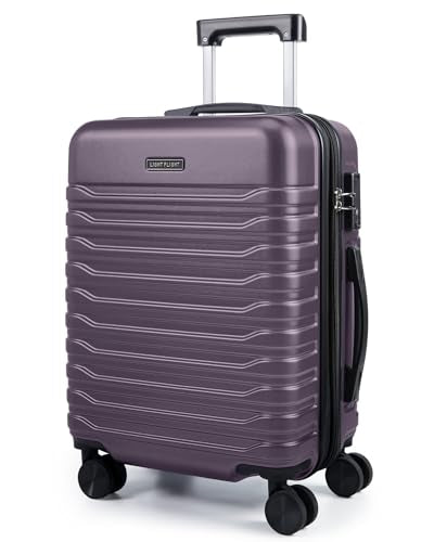 LIGHT FLIGHT Expandable Carry On Luggage 22x14x9 Airline Approved with Double Spinner Wheels, 20 Inch Lightweight Hard Shell Rolling Suitcases with TSA Lock, Purple