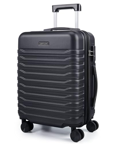 LIGHT FLIGHT Expandable Carry On Luggage 22x14x9 Airline Approved with Double Spinner Wheels, 20 Inch Lightweight Hard Shell Rolling Suitcases with TSA Lock, Black