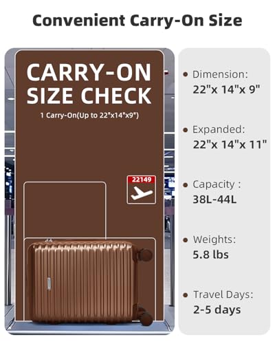 LARVENDER Carry on Luggage 22x14x9 Airline Approved, Expandable 20 Inch Hardside Suitcase with Wheels TSA Lock, PC+ABS Lightweight Carry on Suitcases for Women and Men, Maple (20/DB/TB)