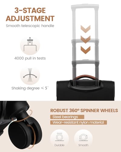 LOVEVOOK Carry On Luggage 22x14x9 Airline Approved, 20 Inch Softside Suitcases with Wheels, Lightweight Spinner Carry on Suitcase with TSA Lock, Water-Resistant Large Capacity Luggage for Travel