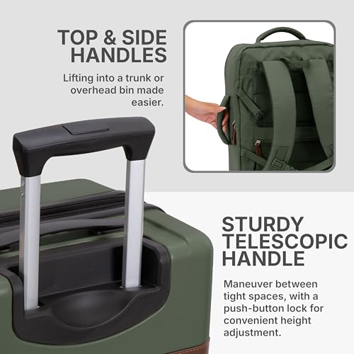 U.S. Traveler Vista Way 3-Piece Travel Set, 21-Inch Carry-on Hardside with TSA Lock, 18-Inch Travel Backpack with Laptop Sleeve, Toiletry Bag, Green