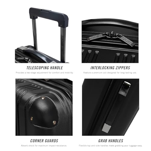Kenneth Cole REACTION Out of Bounds Lightweight Hardshell 4-Wheel Spinner Luggage, Midnight Black, 20-Inch Carry On