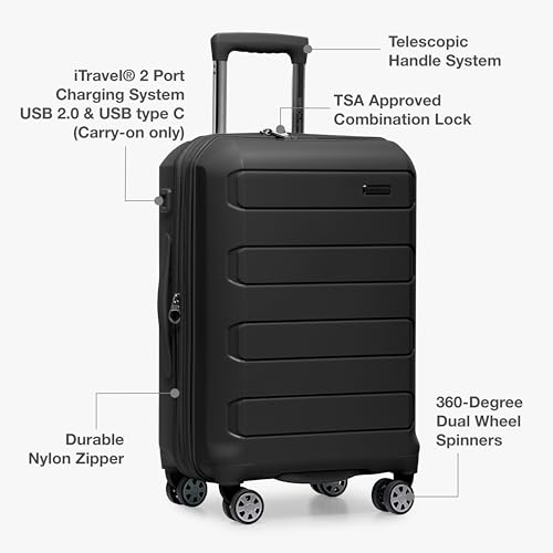 Traveler's Choice Pagosa Hardshell Expandable Luggage with Spinner Wheels, Black, 22-Inch Carry-on